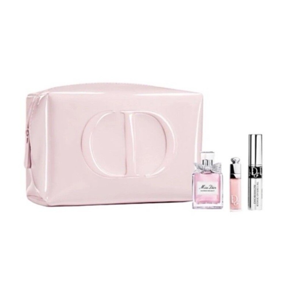 Dior Mini Cosmetics Set with Pink Vinyl Makeup Bag